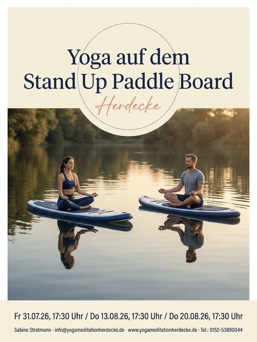 SUP Yoga auf dem Harkortsee in Herdecke bei Abendlicht